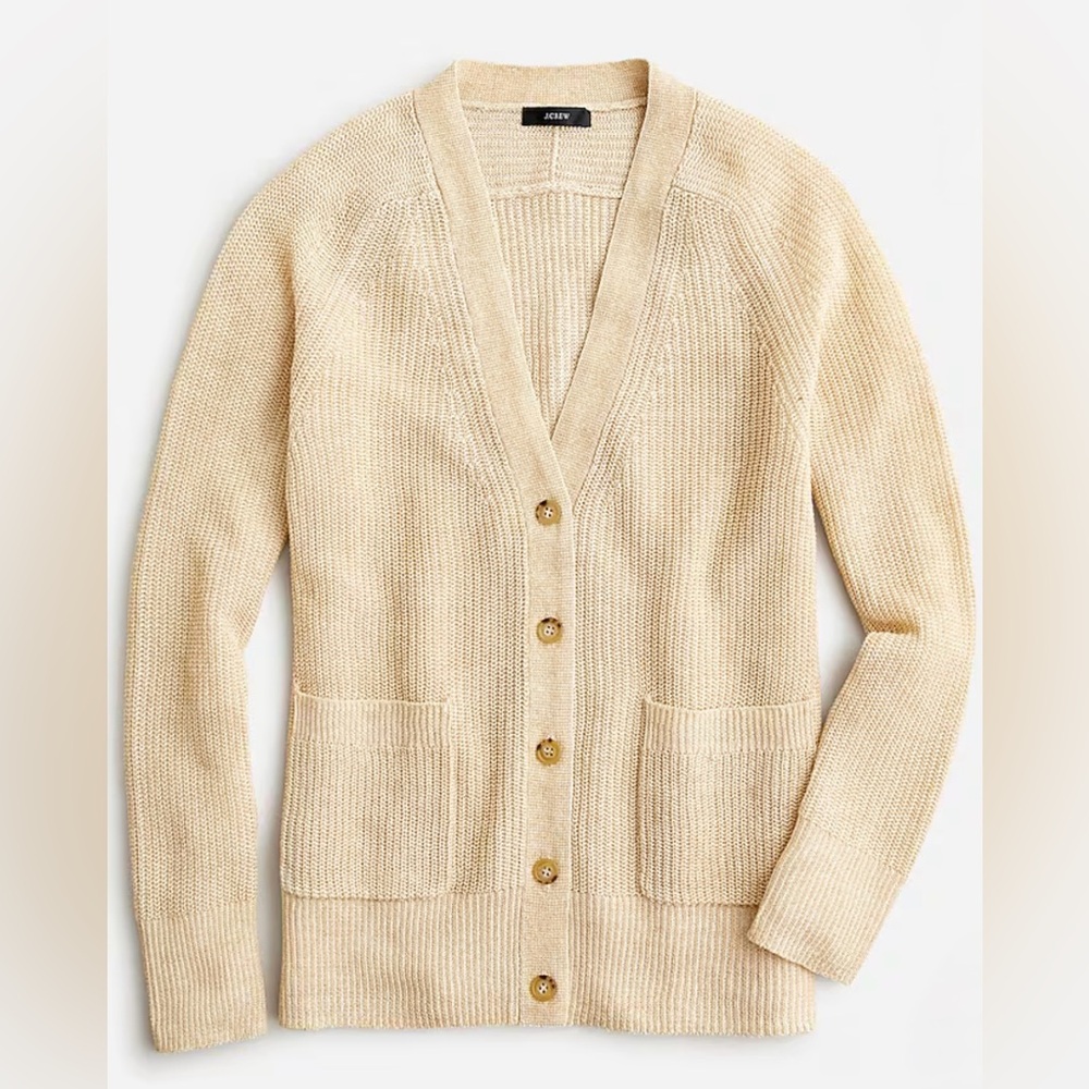 J. Crew Women’s Relaxed Linen Blend Cardigan Sweater in Oatmeal Size Small